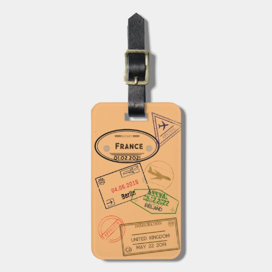 Étiquette À Bagage 4 timbres de passeport personnalisables (Devant Vertical)
