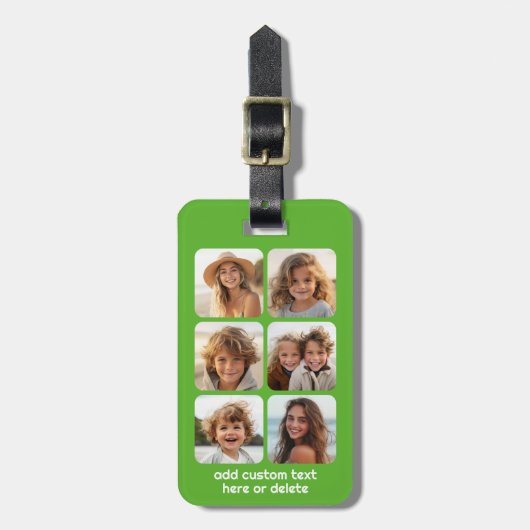 Étiquette À Bagage 6 Collage photo avec texte blanc en vert (Devant Vertical)
