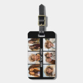 Étiquette À Bagage 6 Photos avec texte blanc sur noir (Devant Vertical)