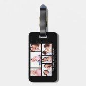 Étiquette À Bagage 6 sections Cadres photo personnalisées en noir (Dos Vertical)