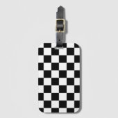 Étiquette À Bagage à damiers carré noir et blanc (Devant Vertical)