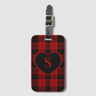 Étiquette À Bagage à damiers Monogramme Noël Rouge Buffle Plaid
