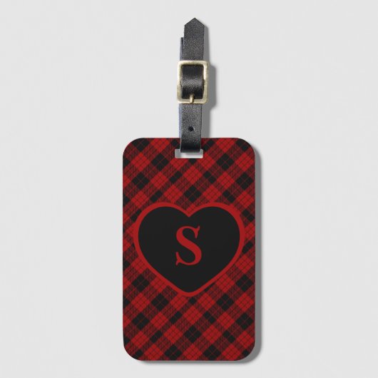 Étiquette À Bagage à damiers Monogramme Noël Rouge Buffle Plaid (Devant Vertical)