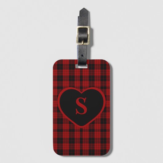 Étiquette À Bagage à damiers Monogramme Noël Rouge Buffle Plaid (Devant Vertical)