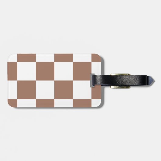 Étiquette À Bagage à damiers Motif en Blanc et Mocha Mousse (Dos horizontal)