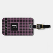 Étiquette À Bagage À damiers noir violet foncé violet customisé (Devant horizontal)