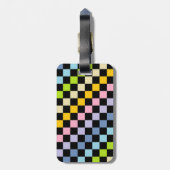 Étiquette À Bagage à damiers Pastel Rainbow Noir (Dos Vertical)