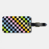 Étiquette À Bagage à damiers Pastel Rainbow Noir (Dos horizontal)