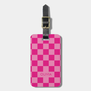 Étiquette À Bagage À damiers rose géométrique