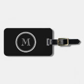 Étiquette À Bagage À extrémité élevé noir initial de monogramme (Devant horizontal)