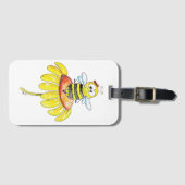 Étiquette À Bagage Abeille blanche mignonne sur une fleur (Devant Horizontal)