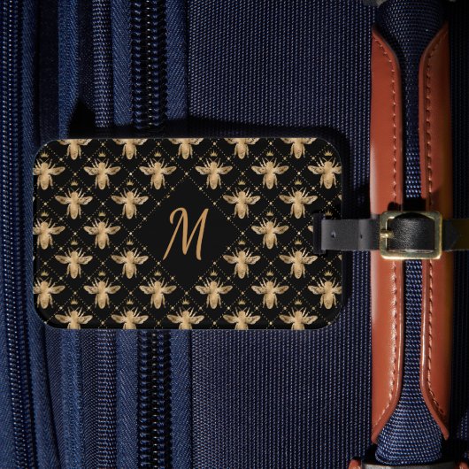 Étiquette À Bagage Abeille de miel monogramme | Or noir (Insitu Rectoal 4)
