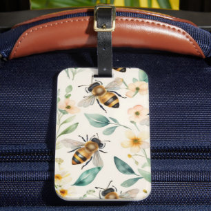Étiquette À Bagage Abeilles et fleurs - Crème Floral Miel Motif