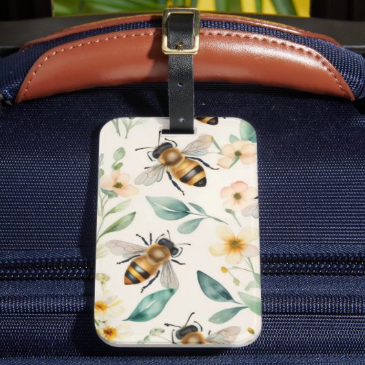 Étiquette À Bagage Abeilles et fleurs - Crème Floral Miel Motif (Insitu Rectoal 2)