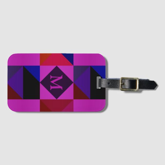Étiquette À Bagage Abstract Magenta Geometric Pattern Monogram (Devant Horizontal)