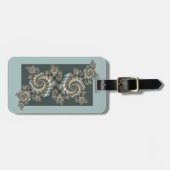 Étiquette À Bagage Abstrait Beige clair Bleu Fractal Art Spirales (Devant horizontal)