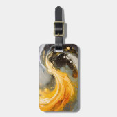 Étiquette À Bagage Abstrait Doré Marbre Moderne Vagues (Devant Vertical)