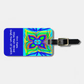 Étiquette À Bagage Abstrait Papillon Flower Doodle Turquoise Lime (Devant horizontal)