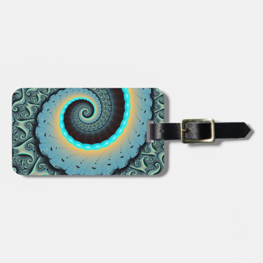 Étiquette À Bagage Abstraite spirale d'art fractal bleu turquoise ora (Devant horizontal)