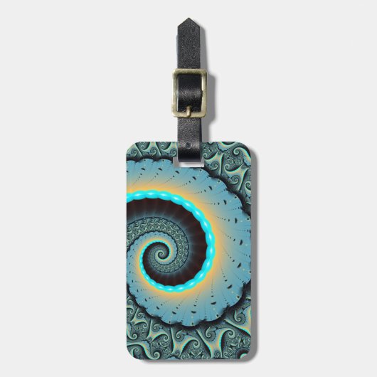 Étiquette À Bagage Abstraite spirale d'art fractal bleu turquoise ora (Devant Vertical)