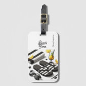 Étiquette À Bagage Accessoires de plage noir et blanc (Devant Vertical)