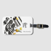 Étiquette À Bagage Accessoires de plage noir et blanc (Devant Horizontal)