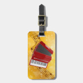 Étiquette À Bagage Accordéon rouge et notes musicales (Devant Vertical)