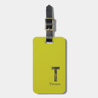 Étiquette À Bagage Acid green solid color gray initials and name