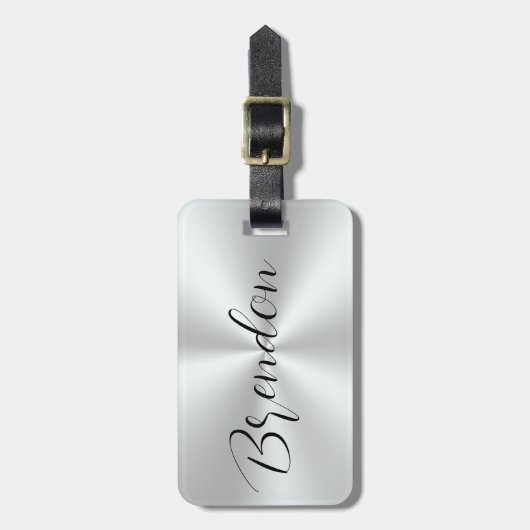 Étiquette À Bagage Acier inoxydable Texture métallique Image Texte pe (Devant Vertical)