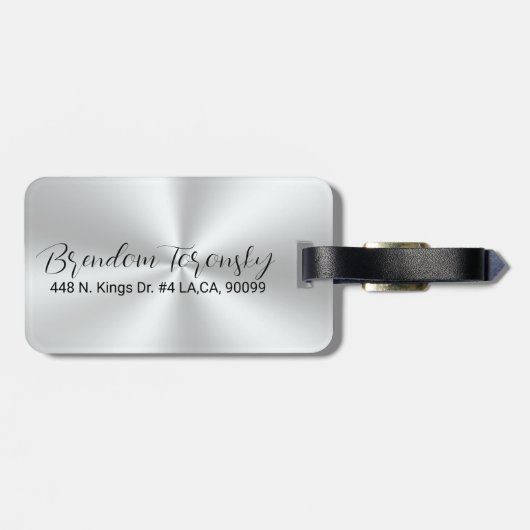 Étiquette À Bagage Acier inoxydable Texture métallique Image Texte pe (Dos horizontal)