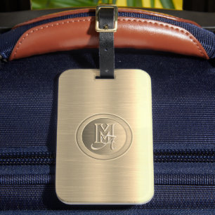 Étiquette À Bagage Acier Or Métallisé Monogramme Gravé