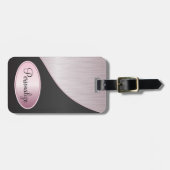 Étiquette À Bagage Acier rose de brosse et copie noire (Devant horizontal)