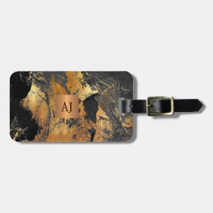Étiquette À Bagage Acrylique peinture abstraite cuivre noir monogramm