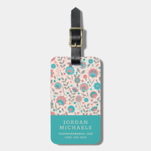 Étiquette À Bagage Additionnez votre   nommé Teal et art populaire de