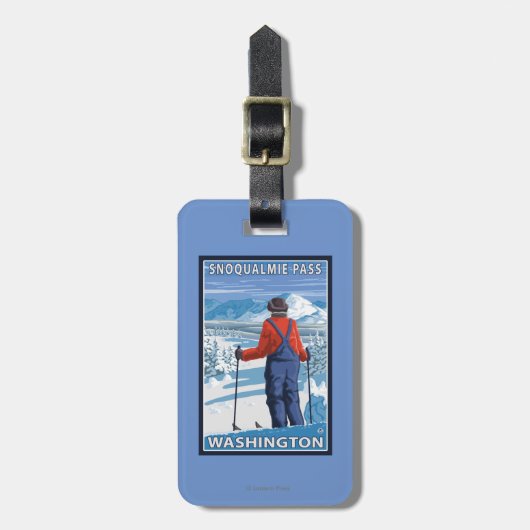 Étiquette À Bagage Admirer de skieur - passage de Snoqualmie, (Devant Vertical)