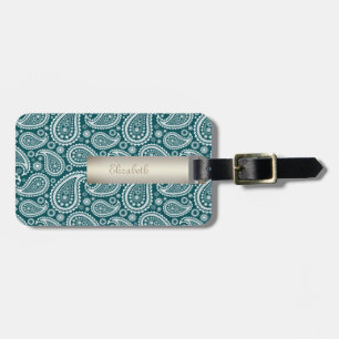 Étiquette À Bagage Adorable bleu sarcelle et blanc personnalisé à mot