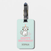 Étiquette À Bagage Adorable Chat dans un Casquette d'anniversaire (Dos Vertical)