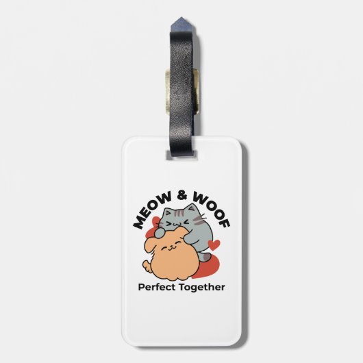 Étiquette À Bagage Adorable chat et chien Hug - Meow & Woof Design (Dos Vertical)