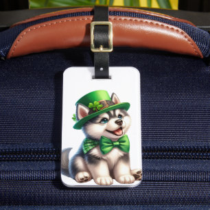 ÉTIQUETTE À BAGAGE ADORABLE IRLANDAIS HABILLÉ CHIEN SIBÉRIEN HUSKY PU