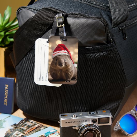 Étiquette À Bagage adorable Noël Wombat, (Recto & Verso)
