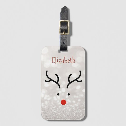 Étiquette À Bagage Adorable visage de rennes, Bokeh (Devant Vertical)