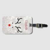 Étiquette À Bagage Adorable visage de rennes, Bokeh (Devant Horizontal)