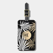 Étiquette À Bagage Adresse de retour Tropical Palm Tree Black and Gol (Devant Vertical)