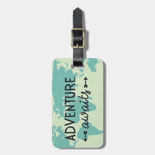 Étiquette À Bagage Adventure Await World Map (Devant Vertical)