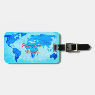 Étiquette À Bagage Adventure Await World Map Turquoise Blue Cadeau Fa