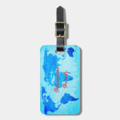 Étiquette À Bagage Adventure Await World Map Turquoise Blue Cadeau Fa (Devant Vertical)