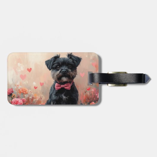 Étiquette À Bagage Affenpinscher avec Rose - Saint Valentin (Dos horizontal)