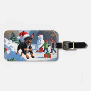 Étiquette À Bagage Affenpinscher Festive de Noël Scène de neige