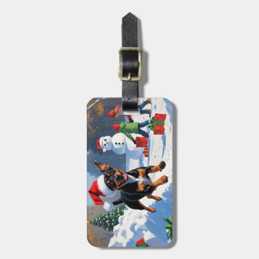 Étiquette À Bagage Affenpinscher Festive de Noël Scène de neige (Devant Vertical)