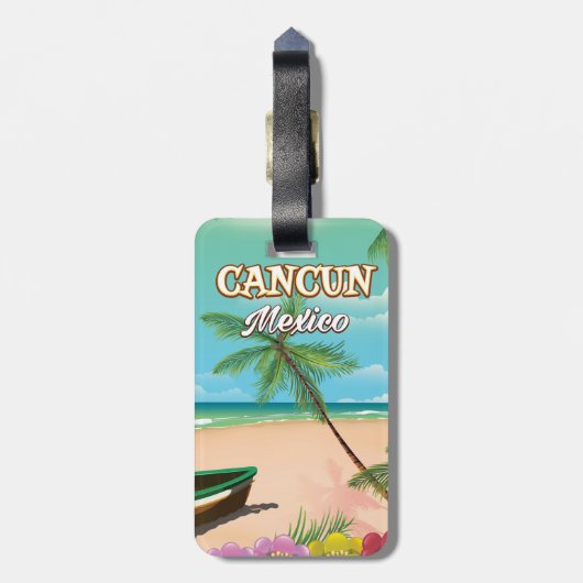 Étiquette À Bagage Affiche de plage de Cancun au Mexique (Dos Vertical)